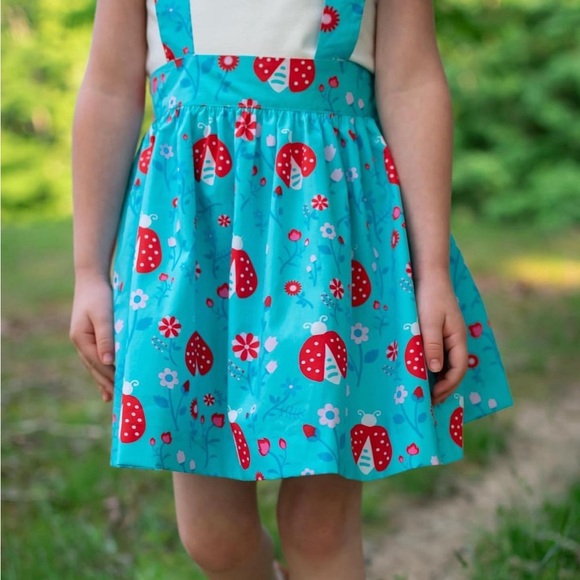 Merce & Me Red and Blue Ladybug Suspender Skirt with matching headband - Picture 3 of 4